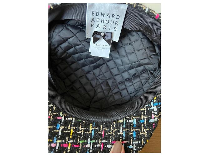 Autre Marque Edward Achour Paris Tweed-Cap mit Goldkette Schwarz Mehrfarben - Ansicht 7