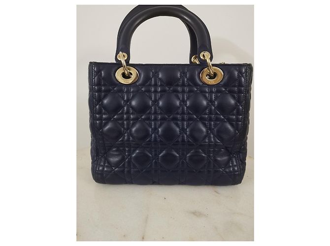 Borsa Christian Dior Lady Dior Medium in pelle blu scuro - vista 5