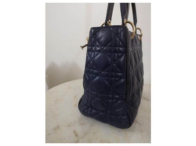 Borsa Christian Dior Lady Dior Medium in pelle blu scuro - vista 7