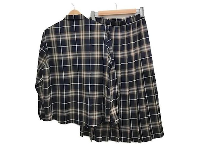 Completo Burberrys Camicia e Gonna a Quadri in Lana Marrone Bianco Blu scuro - vista 2