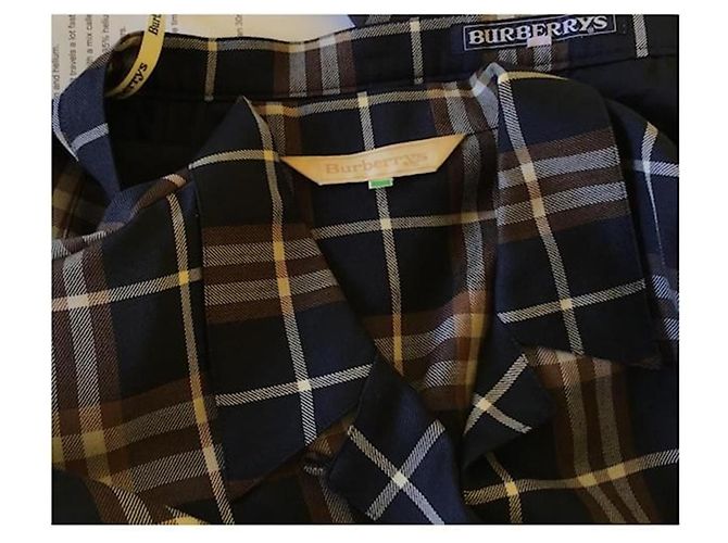 Completo Burberrys Camicia e Gonna a Quadri in Lana Marrone Bianco Blu scuro - vista 3
