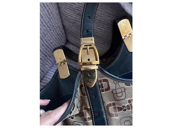Gucci Borsa Hobo Horsebit in tela e pelle Marrone - vista 15