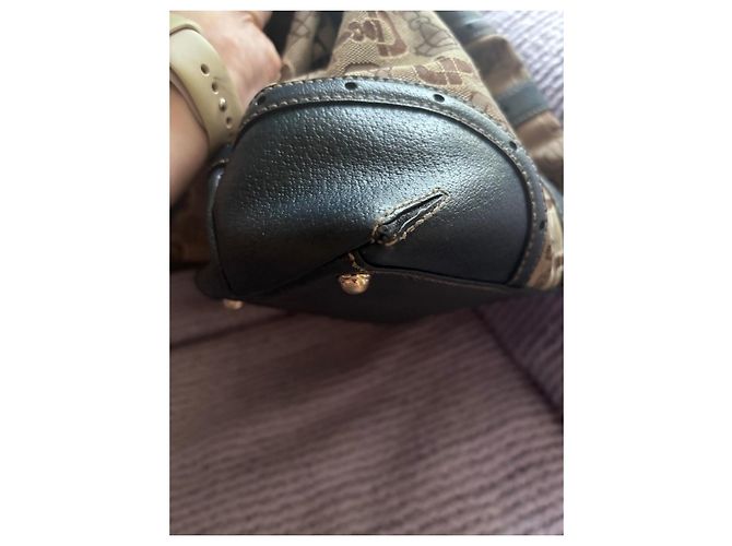 Gucci Borsa Hobo Horsebit in tela e pelle Marrone - vista 4