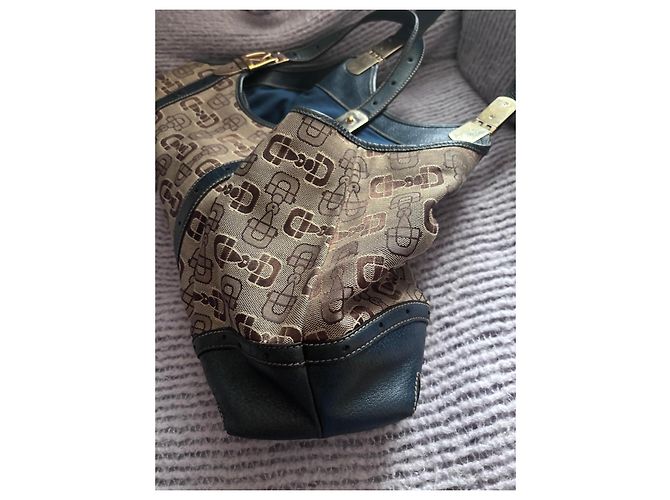 Gucci Borsa Hobo Horsebit in tela e pelle Marrone - vista 9