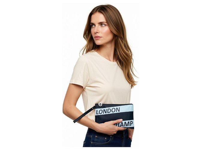 Pochette Longchamp London in Nylon Nero Bianco - vista 3