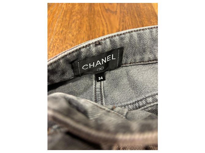 Chanel Vaqueros wide leg con estampado floral gris - vista 3