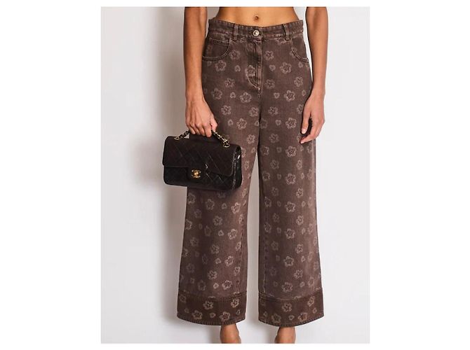 Chanel Vaqueros wide leg con estampado floral gris - vista 6