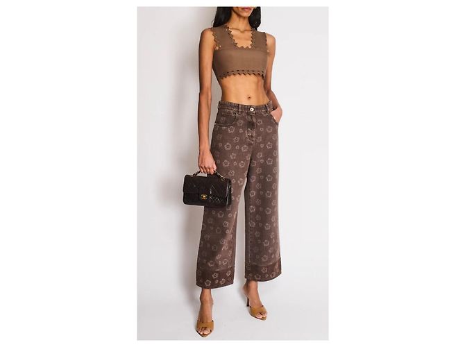 Chanel Vaqueros wide leg con estampado floral gris - vista 7