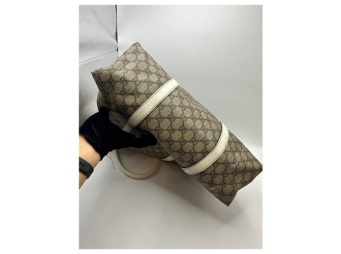 Gucci GG Canvas Web Sherry Line Borsa Tote Marrone Beige - vista 7