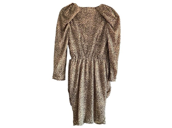 Autre Marque Maria Lucia Hohan Wickelkleid beige mit Pailletten Schwarz - Ansicht 5
