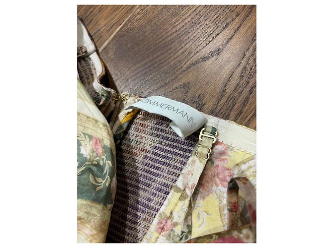 Zimmermann August Tie Front Seidenkleid Pink Mehrfarben Beige Grün Lila Gelb - vue 3