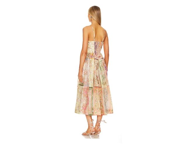 Zimmermann August Tie Front Seidenkleid Pink Mehrfarben Beige Grün Lila Gelb - vue 6