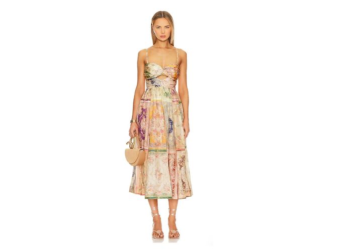 Zimmermann August Tie Front Seidenkleid Pink Mehrfarben Beige Grün Lila Gelb - vue 7