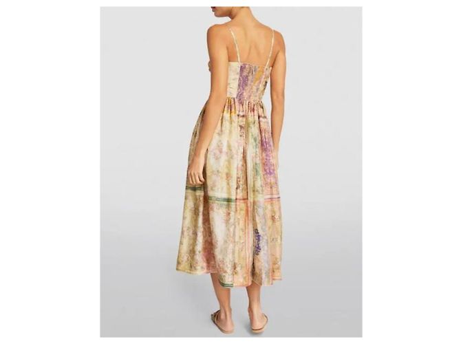 Zimmermann August Tie Front Seidenkleid Pink Mehrfarben Beige Grün Lila Gelb - vue 8