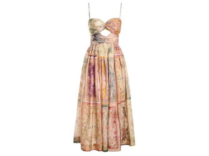Zimmermann August Tie Front Seidenkleid Pink Mehrfarben Beige Grün Lila Gelb - vue 9
