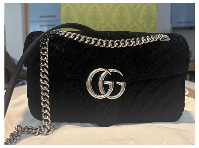 Gucci Marmont Borsa a tracolla in velluto Nero - vista 2