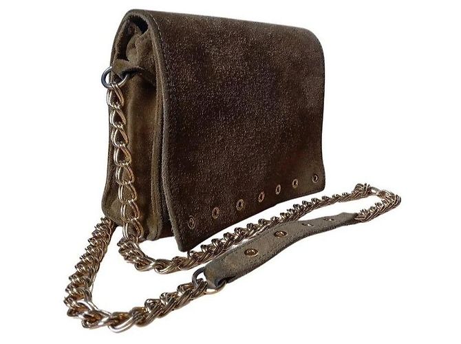 Longchamp Paris Borsa a tracolla in scamosciato con catena Marrone Cachi - vista 6
