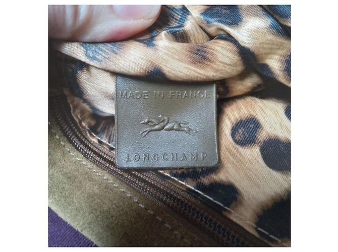 Longchamp Paris Borsa a tracolla in scamosciato con catena Marrone Cachi - vista 8