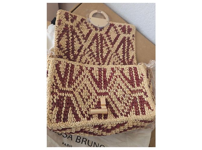 Borsa a tracolla Vanessa Bruno Moon Nano in rafia Beige Bordò - vista 2