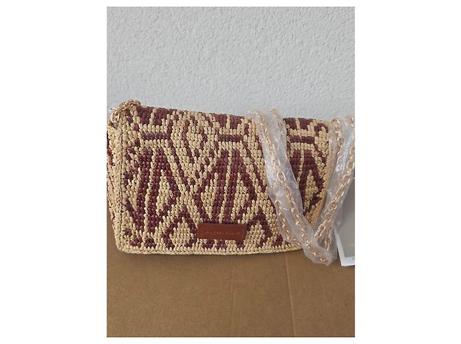 Borsa a tracolla Vanessa Bruno Moon Nano in rafia Beige Bordò - vista 3
