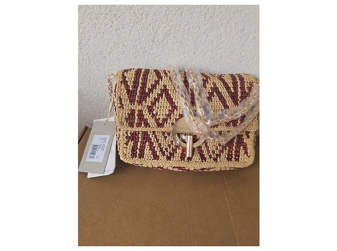Borsa a tracolla Vanessa Bruno Moon Nano in rafia Beige Bordò - vista 4