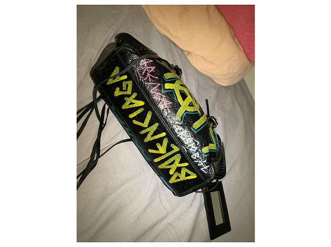 Borsa Balenciaga Neo Classic City Graffiti in pelle nera Nero Multicolore - vista 3