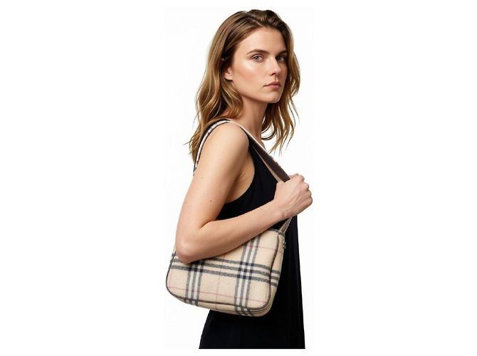 Borsa a tracolla Burberry Haymarket Check in lana Beige Monogramma - vista 2