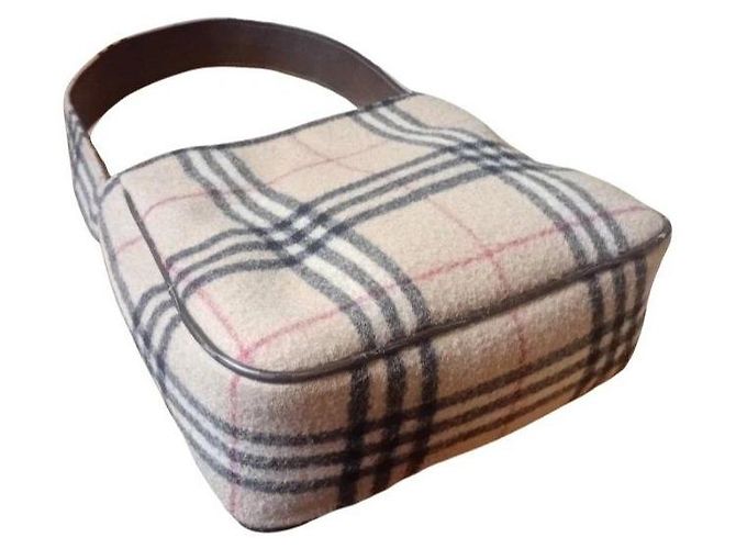 Borsa a tracolla Burberry Haymarket Check in lana Beige Monogramma - vista 3