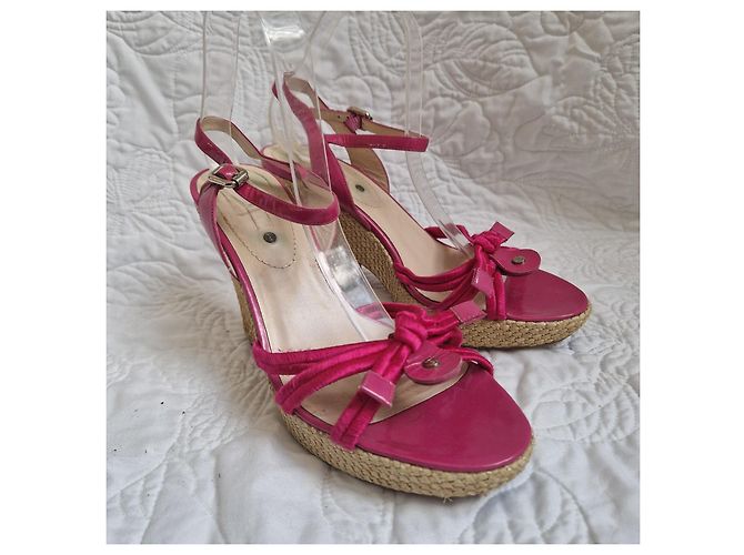Sandali con zeppa Céline rosa in pelle e paglia - vista 3