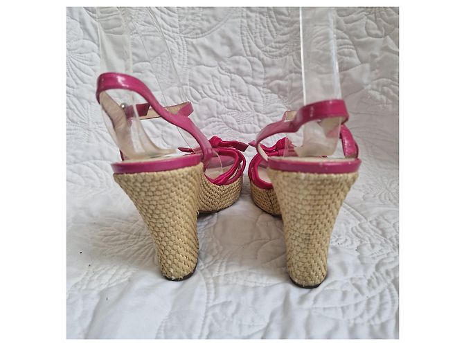Sandali con zeppa Céline rosa in pelle e paglia - vista 5