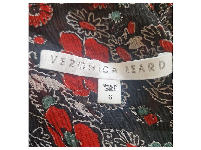 Veronica Beard Seidenbluse mit Blumenprint Cold-Shoulder Schwarz Rot Grün - Ansicht 4