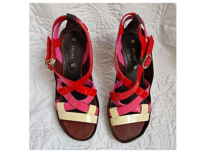Céline Celine Colorblock Lackleder Absatzsandaletten Pink Rot Beige - Ansicht 3
