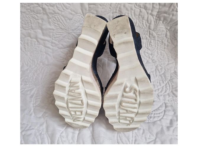 Stuart Weitzman Sandali wedge in denim Blu D'oro - vista 5