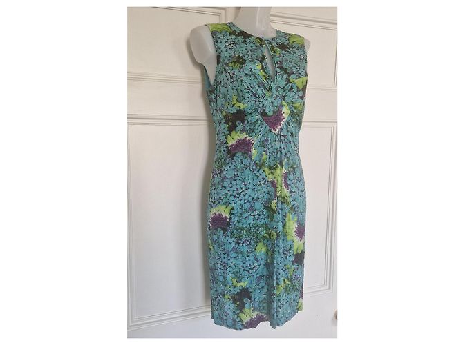 Autre Marque Class Roberto Cavalli Ärmelloses Kleid mit Blumenprint Blau Grün Lila - Ansicht 6