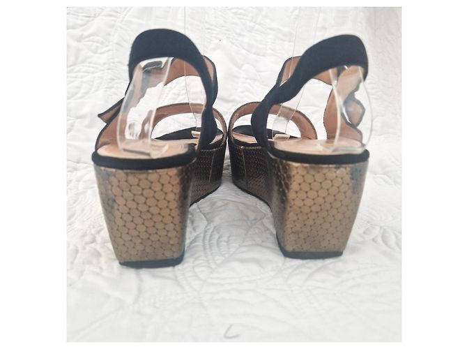 Robert Clergerie Sandali wedge con plateau Nero D'oro - vista 3