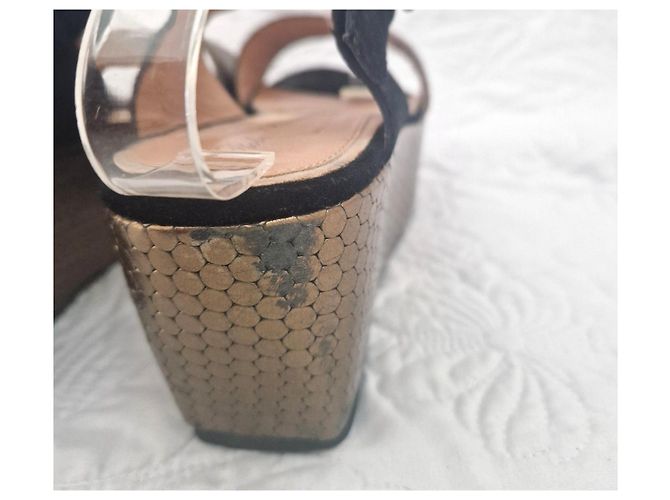 Robert Clergerie Sandali wedge con plateau Nero D'oro - vista 4