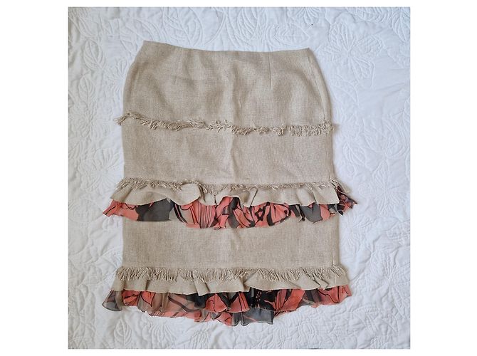 Valentino Gonna a Balze e Strati Stampa Floreale Rosa Beige - vista 3