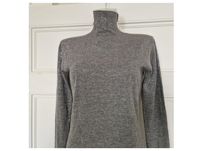 Pierre Balmain graues Strickkleid mit Rollkragen und Pailletten - Ansicht 3
