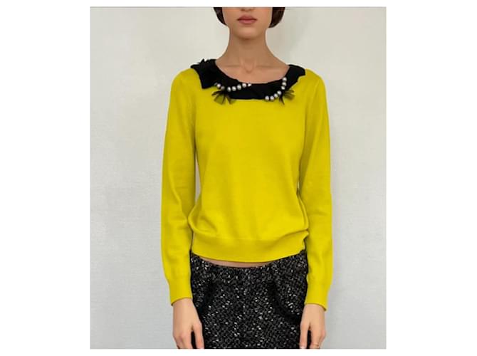 Autre Marque Lanvin en Bleu gelber Strickpullover mit Perlenkragen Schwarz - Ansicht 8