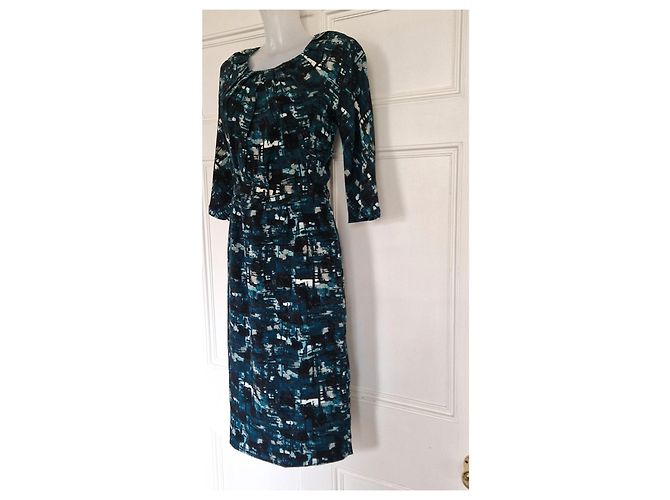 Autre Marque Vestido de seda Samantha Sung New York Estampado Abstracto Negro Blanco Gris Azul oscuro - vista 2