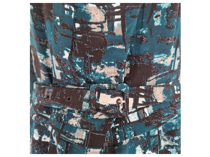 Autre Marque Vestido de seda Samantha Sung New York Estampado Abstracto Negro Blanco Gris Azul oscuro - vista 3
