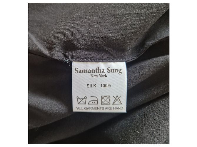 Autre Marque Vestido de seda Samantha Sung New York Estampado Abstracto Negro Blanco Gris Azul oscuro - vista 5