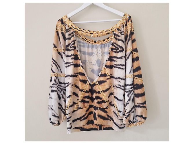 Blusa Just Cavalli de seda estampado tigre y cadena Castaño Blanco Dorado - vista 2