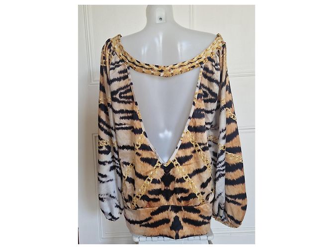 Blusa Just Cavalli de seda estampado tigre y cadena Castaño Blanco Dorado - vista 6