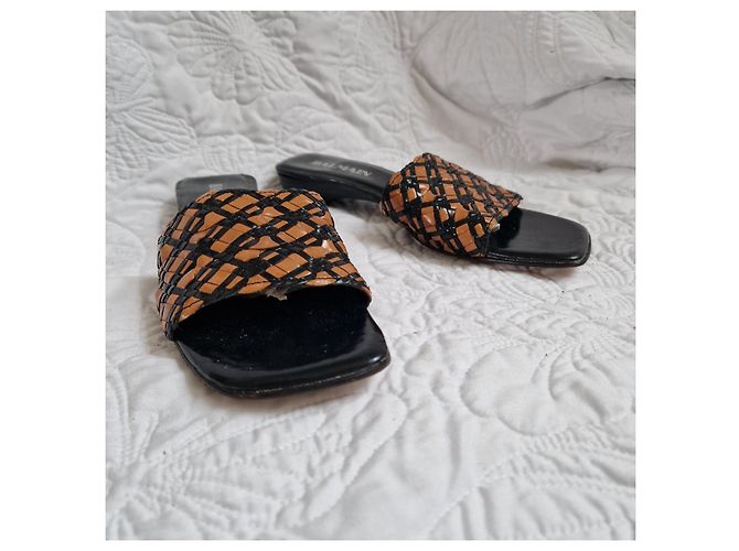 Balmain Mules de couro trançado Marrom Preto - vista 2
