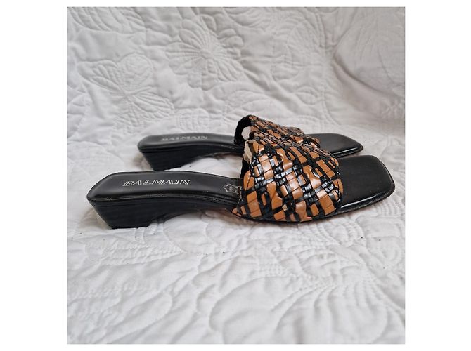 Balmain Mules de couro trançado Marrom Preto - vista 3