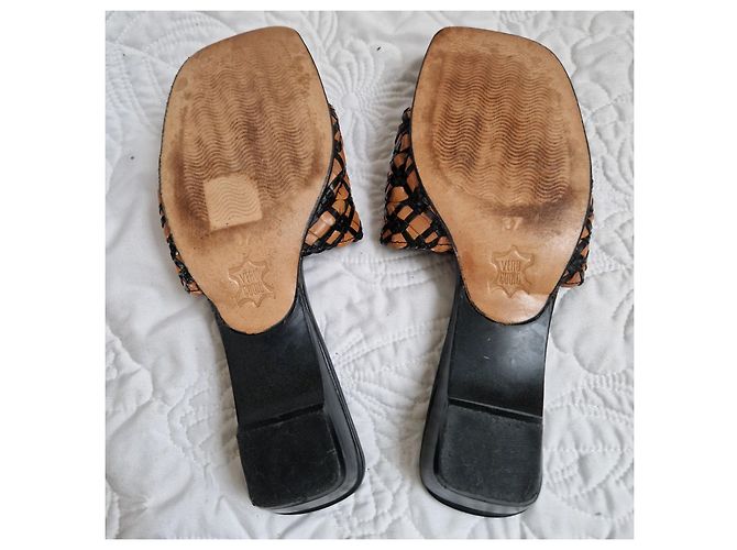 Balmain Mules de couro trançado Marrom Preto - vista 4