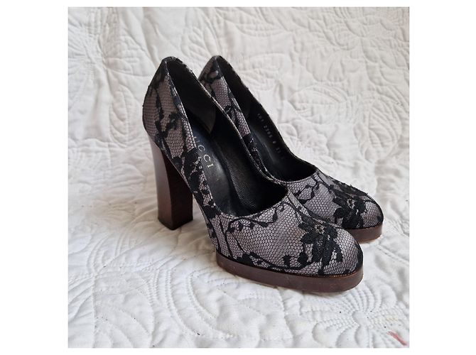 Gucci Décolleté Platform Pizzo Nero Grigio - vista 3