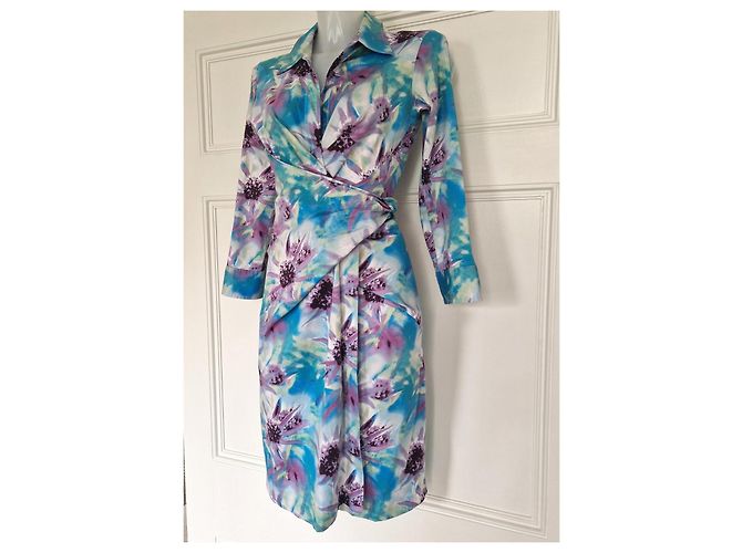 Autre Marque Samantha Sung Wickelkleid mit Blumenprint Weiß Blau Grün Lila - Ansicht 2