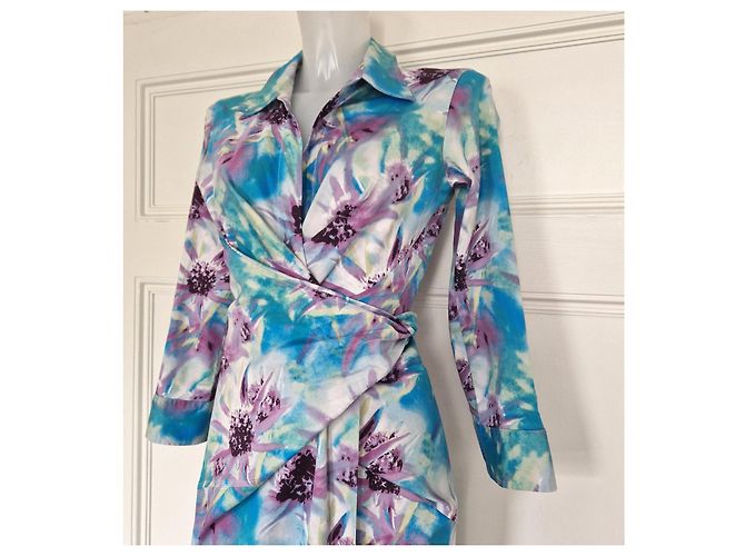 Autre Marque Samantha Sung Wickelkleid mit Blumenprint Weiß Blau Grün Lila - Ansicht 3